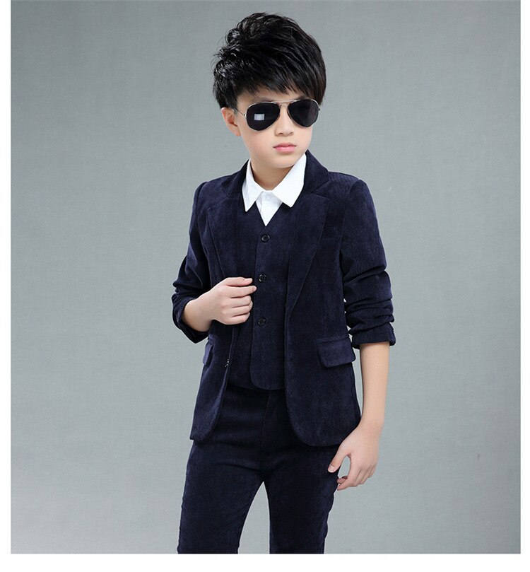Kind Pak Corduroy Jongen Kleding Slim Wedding Suits Voor Jongens Wit En Blauw 5T-12T