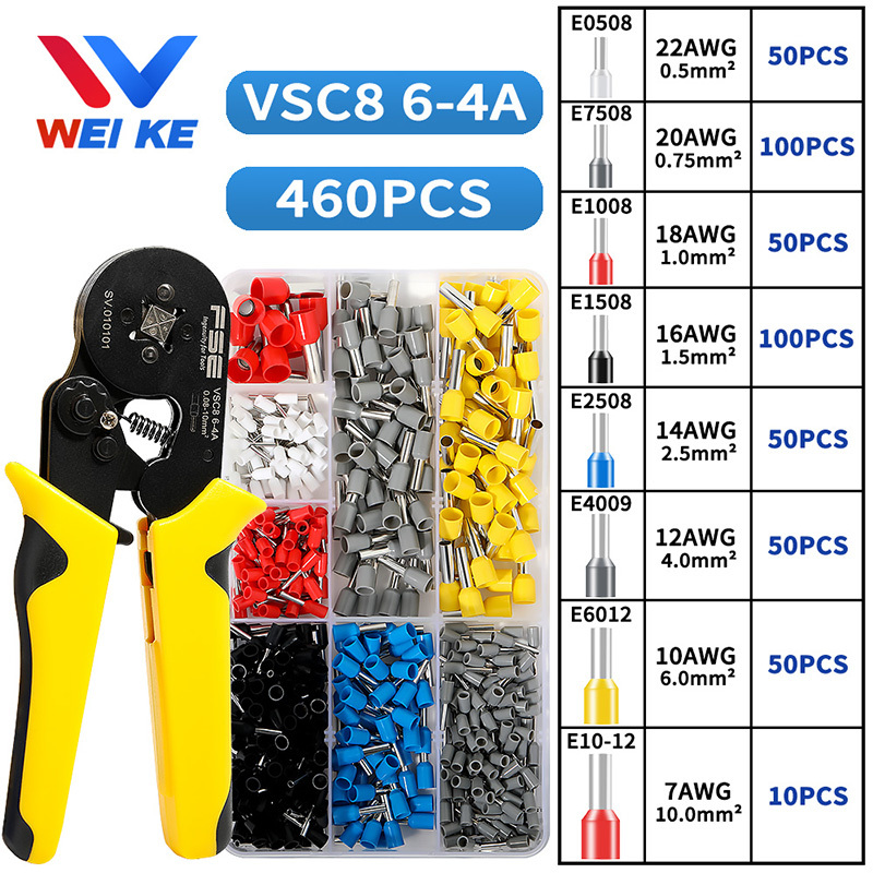 340/1200pz terminali per puntali tubolari connettori per cavi elettrici isolati a freddo a crimpare Termin pinze a crimpare strumenti: 460pezzi 6-4A