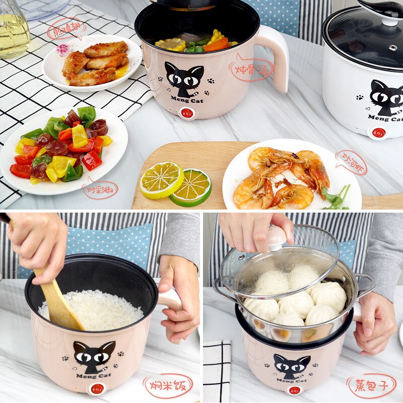Multifunctional Electric Cooker Hotpot Mini Non-stick Food Noodle Cooking Skillet Egg Steamer Soup Heater Pot Frying Pan EU
