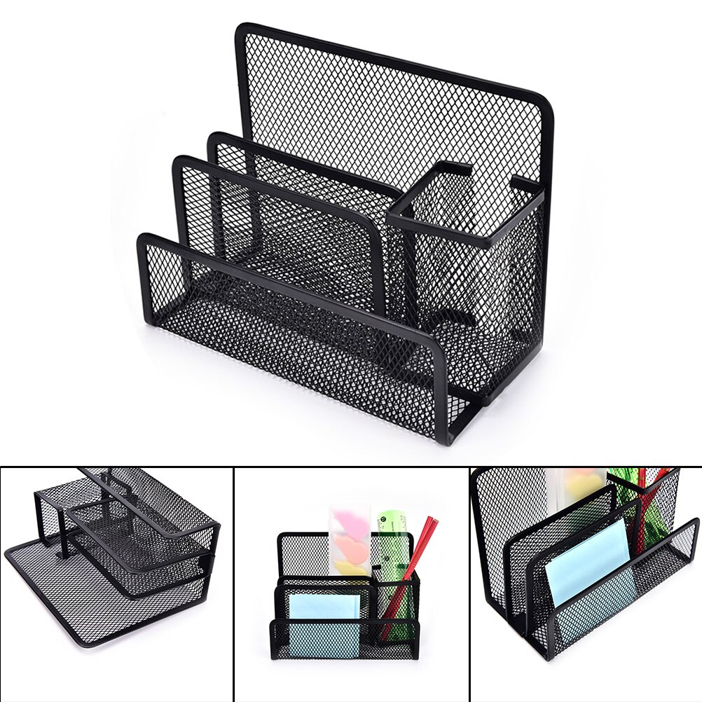 Multi-functional File Paper Organiser Storage Collection Metal Mesh Desk Organizer Pen Holder Stationery Office School Supplies