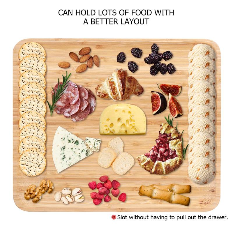 Bamboo Cheese Board Cutter Set Slide-Out Drawer Serving Platter Tray Cutting Board For Cheese Fruit Dessert Kitchen Accessories