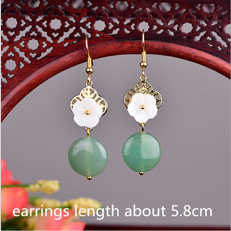 Yanting Cloisonne Butterfly Earrings For Women Natural Stone Earings Shell Flower Ethnic Earrings Hanging: 323