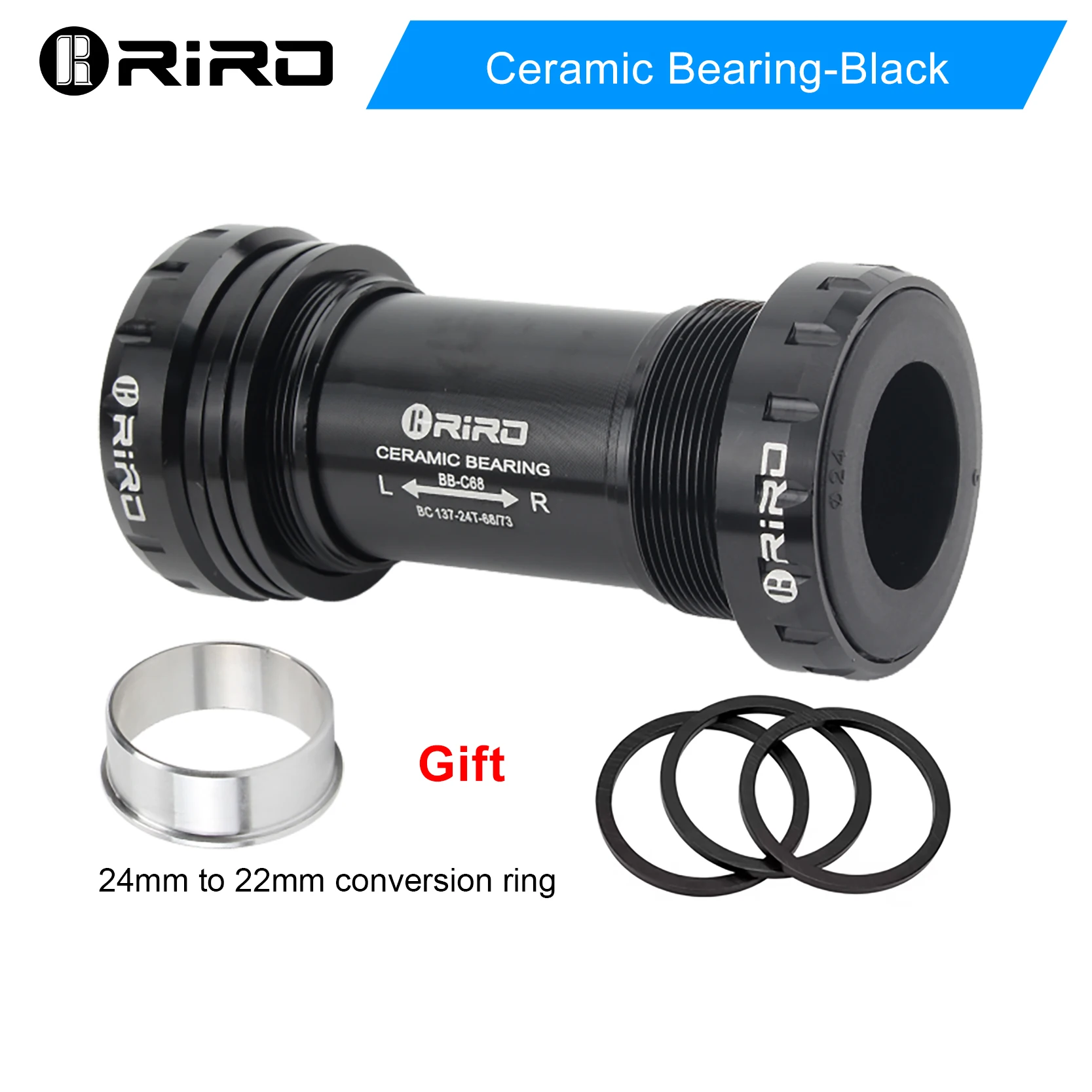 RIRO Bicycle Ceramic Bottom Bracket BB68/BB92 68/73MM Threaded BB MTB Sealed Bearings Road Bike 1.37/24mm Shaft Univesal Parts: Light Grey