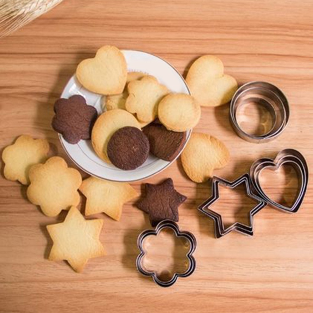 12 Pcs Rvs Cookie Biscuit DIY Mold Star Hart Ronde Bloem Hart Stervorm Cutter Bakvorm Gereedschap