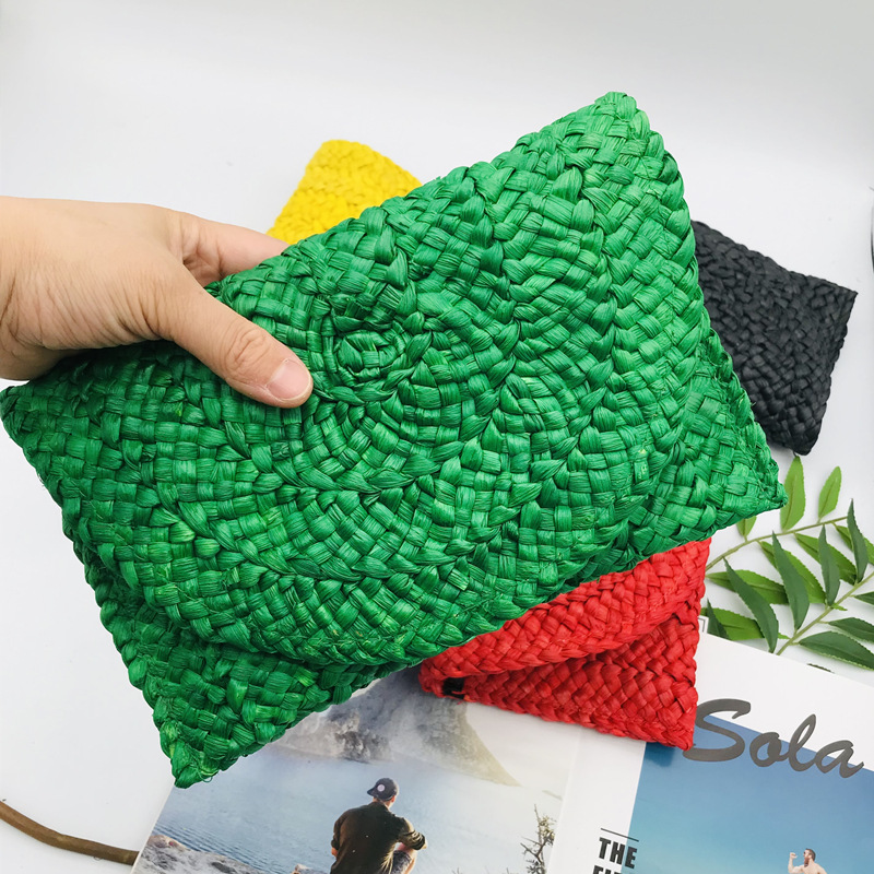 Corn Husk Weave Dinner Clutch Bag Women's Simple Solid Straw Large Purse Woman Summer Casual Vacation Ladies Wallet