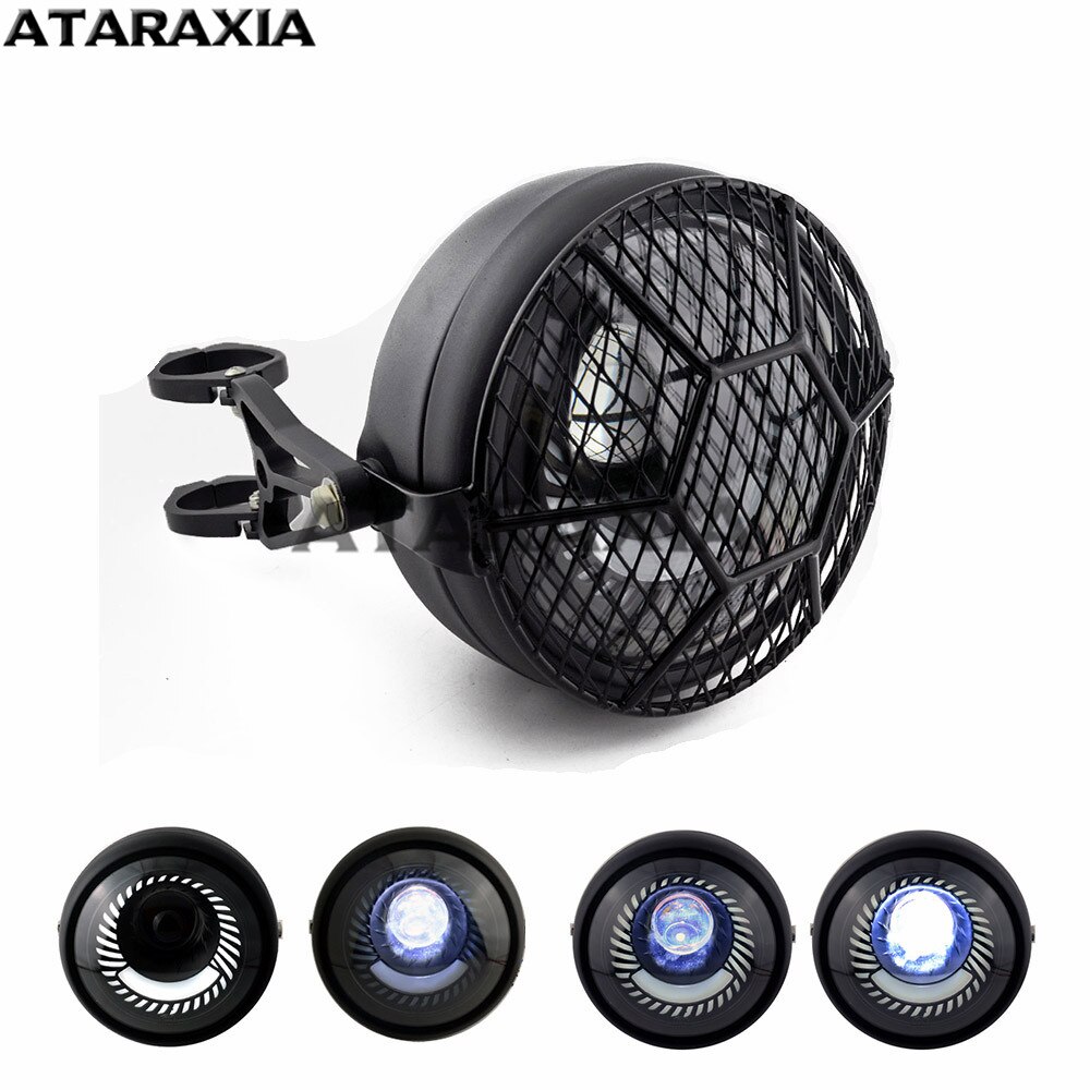 Nouvelle moto café Racer Bobber feux de croisement 6.5 "phare LED spirale blanc montage latéral phare support phare: 1 Set