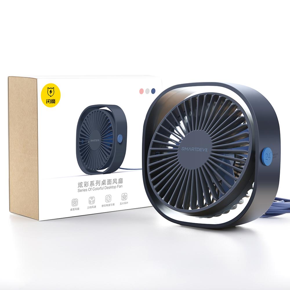 SmartDevil-Mini ventiladores de sobremesa USB ventilador de refrigeración portátil Personal de 3 velocidades con ángulo ajustable de rotación de 360 para oficina y hogar: Blue