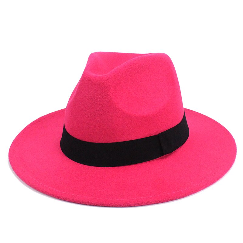 Musta jazz fedoras naisille vintage leveä lieri fedora hattu floppy cloche miehet gangsteri hattu chapeu rento kiinteä vaaleanpunainen punainen luut: D