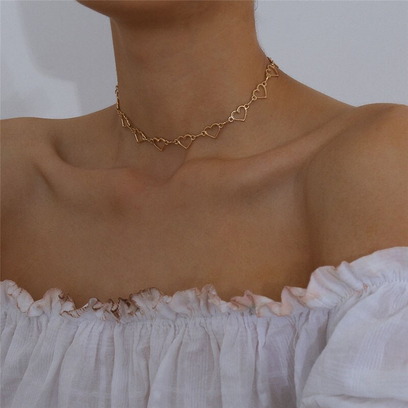 Hollow Korean Sweet Love Heart Choker Necklace Statement Girlfriend Cute Bicolor Necklace Jewelry Collier Femme