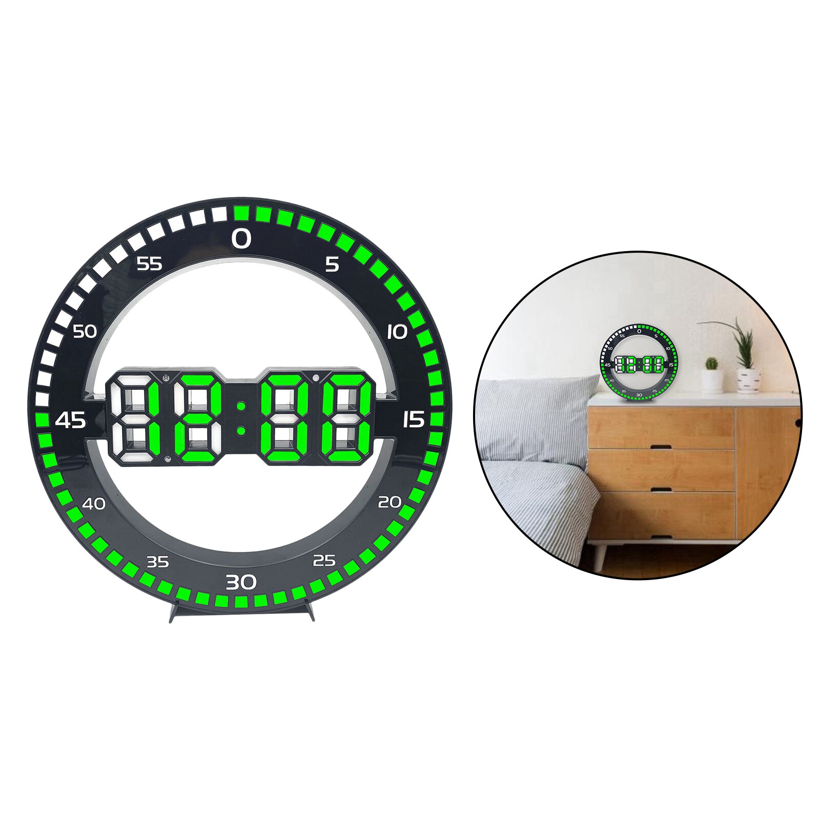 Modern 12'' Digital Wall Clock 12/24 Hour Electronic Clock Home Clocks: Green Count Second
