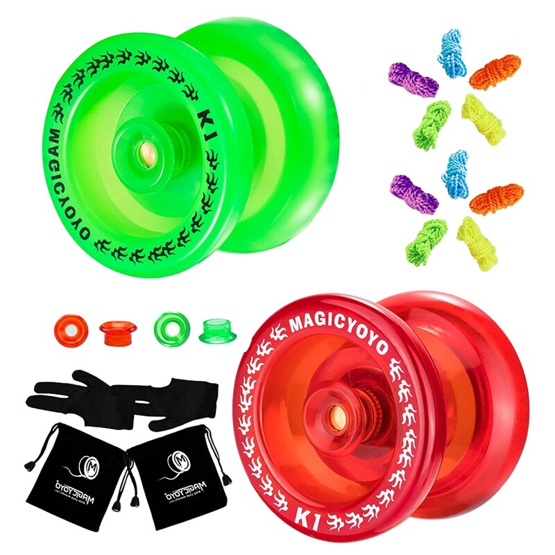 Magicyoyo pack  of 2 yo-yos ,k1 responsive yo-yos mit 2 yo-yo-säcken +10 schnüren und 2 yo- yo-yo-handschuhen (kristallrotes & grünes yo-yo): Default Title