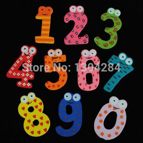 10 unids/set Número de madera 0-9 preciosa nevera juguete de imanes para los niños de los niños