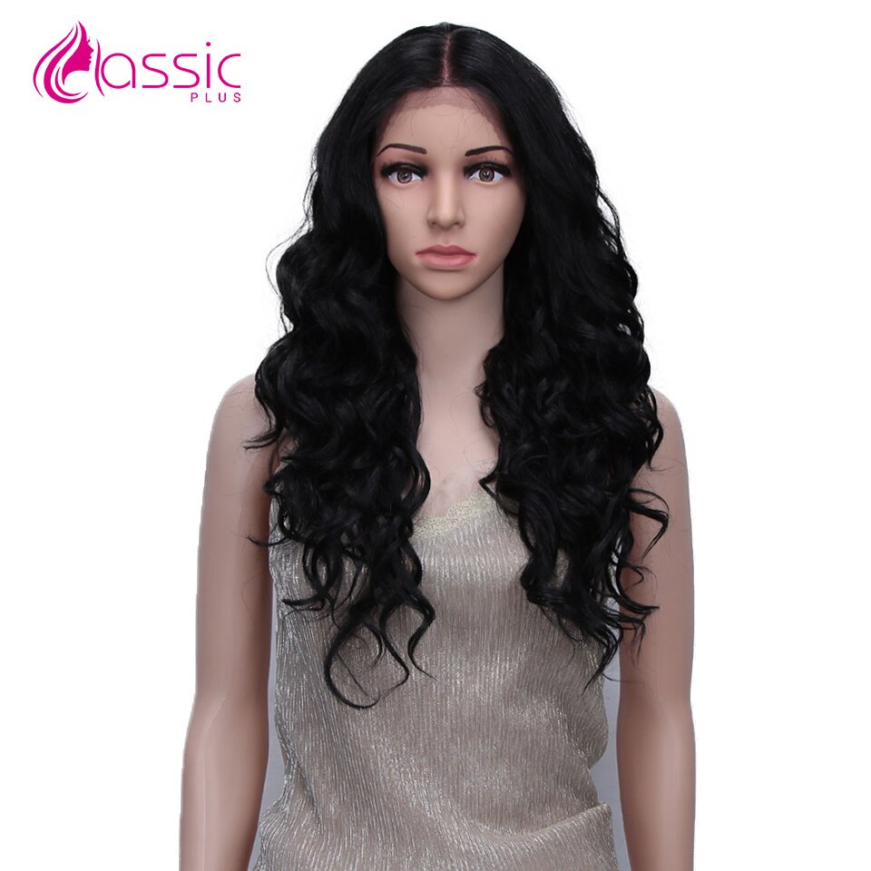Perruque Lace Wig synthétique ondulée 24 pouces-Classic Plus | Perruque de Cosplay Deep Wave ombré bourgogne brun Blond naturel 13*4 pour femmes noires: 1B