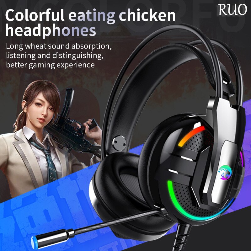 RUO A18 Wired Gaming Headsets HD Microphone Stereo Surround Noise Cancelling USB 3.5mm RGB Light For Tablet Laptop PS4 PC Xbox