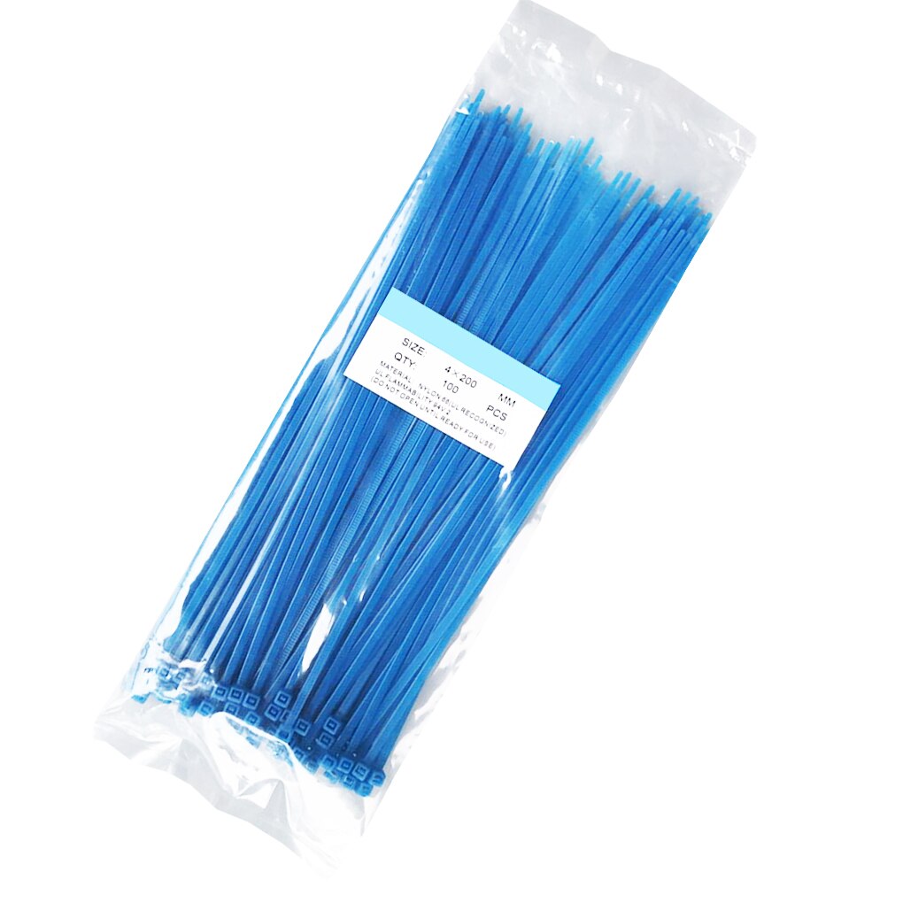 100 stk. 200mm selvlåsende nylon kabelbindere plast lynlås wire bindende wrap stropper værktøj 8 farver
