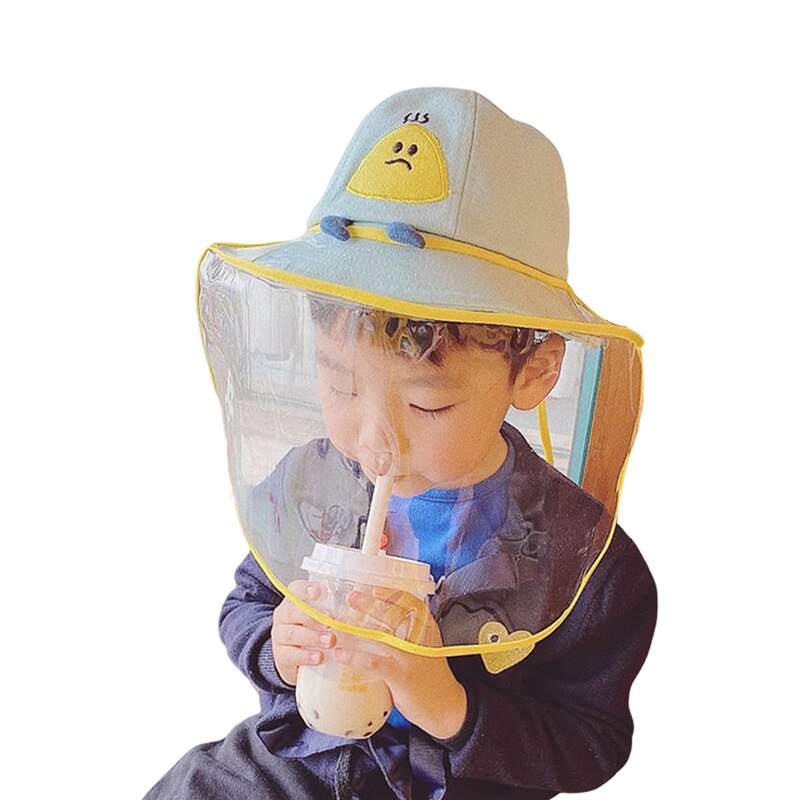 Unisex toddler bred skygge solbeskyttelse spand hat søde sommer udendørs hætter med aftagelige klare ansigtsskærm dækker