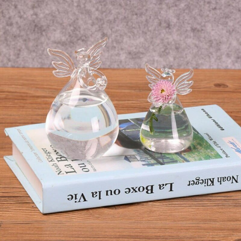 Jarrones transparentes con forma de Ángel de cristal, florero colgante para planta con flor, decoración para hogar, oficina y boda, 1 Uds.