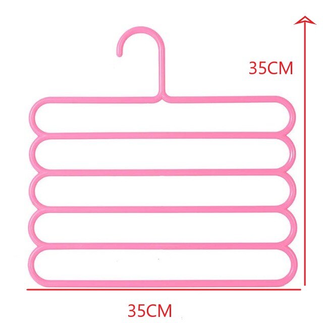 Multi-Functional 5-Layer Pants Hangers Holders Trousers Hanger Storage Rack Wardrobe Closet Organizer Clothing Hangers Space Sav: PINK