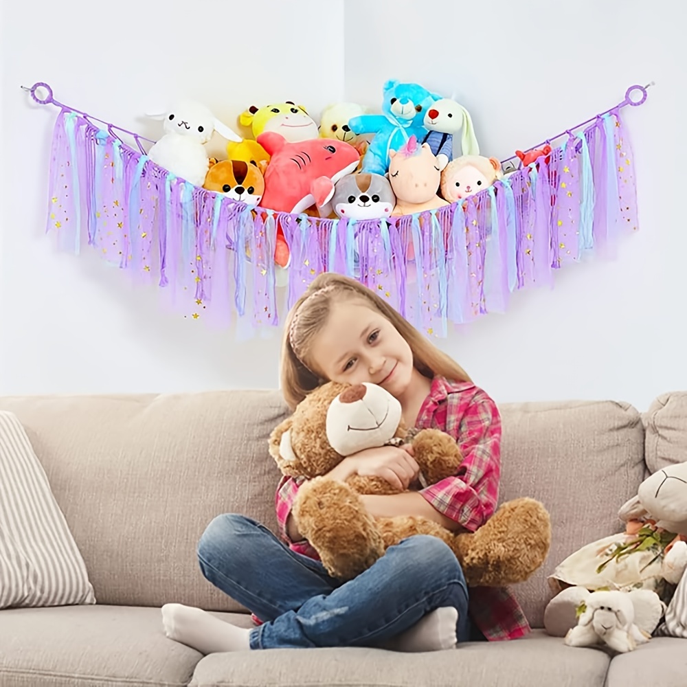 Hamac avec glands, filet de rangement pour animaux en peluche, support et jouet en peluche, filet suspendu d'angle doux fait à la main, support de jouet