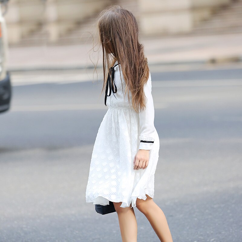 Girls White Lace Dress 6-16Y Teen Girls Dress Long Sleeve Princess Dress for Kids Girls Spring Autumn Children Dress