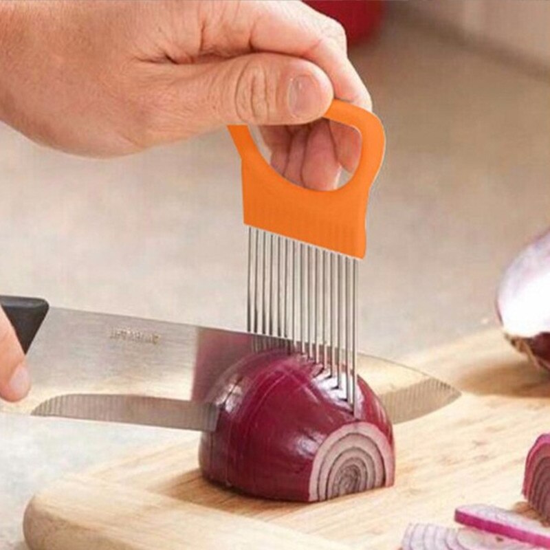 Couteau à oignon en acier inoxydable, fourchette à oignon, trancheuse à fruits et légumes, coupe-tomate, support d&#39;aide sûr pour accessoires de cuisine