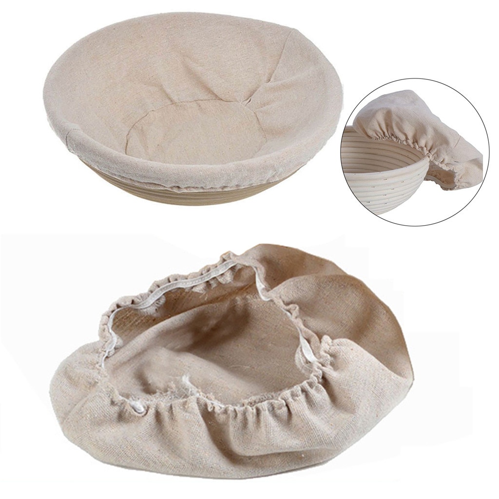 Rattan Bread Proofing Bag Natural Round Rattan Wicker Dough Fermentation Sourdough Bread Basket With Dough Bag 25x8.5CM @CE