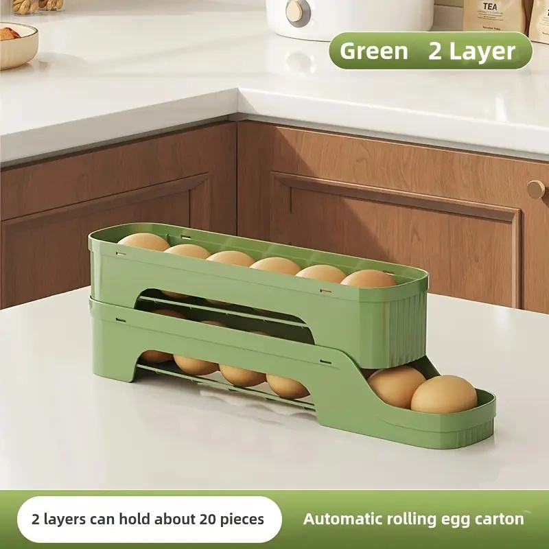 1Pc Detachable Rolling Egg Holder, Space-Saving PP Material Egg Storage Box for Refrigerator Easy Access & Freshness Maintenance: Beige