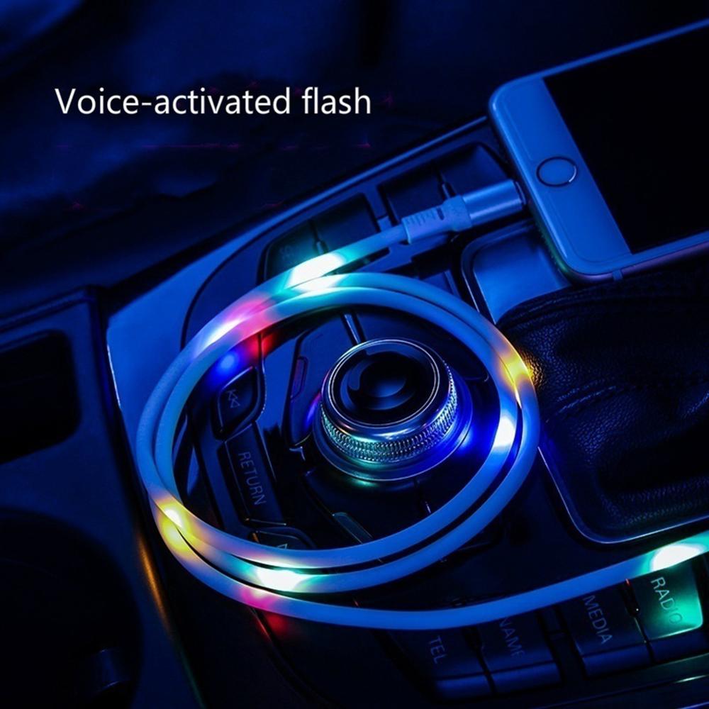 Voice Control USB Kabel - 1m Lichtgevende Oplaadkabel met LED voor Type-C, Micro USB, iPhone