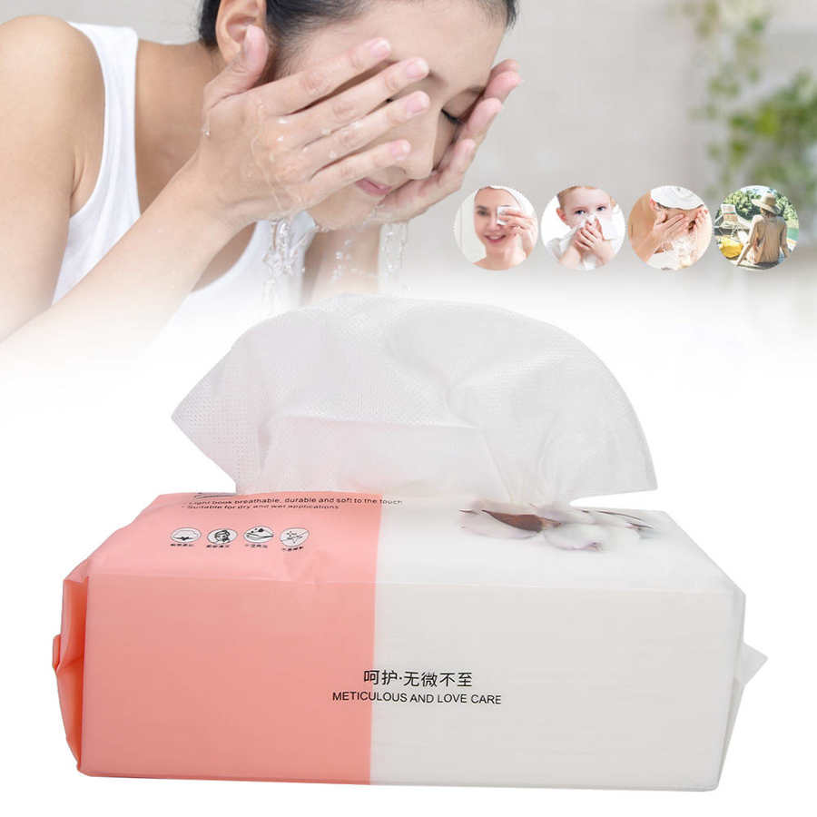 100pcs Wet Dry Dual Use Facial Cleaning Paper Towel Makeup Removal Tissue (Mesh Texture) Strong Toughness Face Makeup Pads
