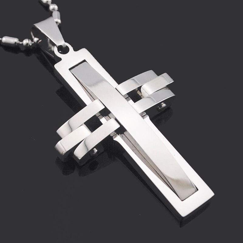 ATGO Black Cross Jewelry Charm chain Women's/Men's Stainless steel Necklaces For Boys And Girls Lover: Silver