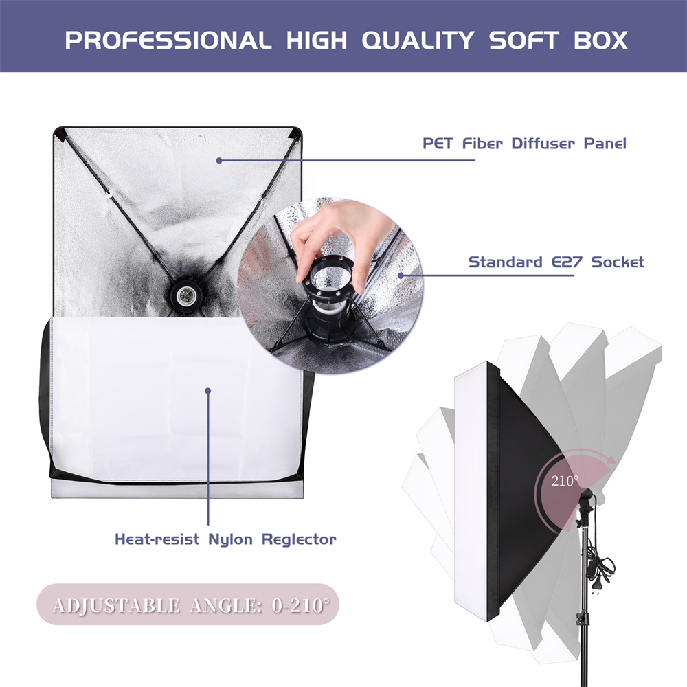 20-135W Softbox Verlichting Kit 50x70CM Fotografie LED Lamp Professionele Continu Licht Systeem Apparatuur voor Fotostudio
