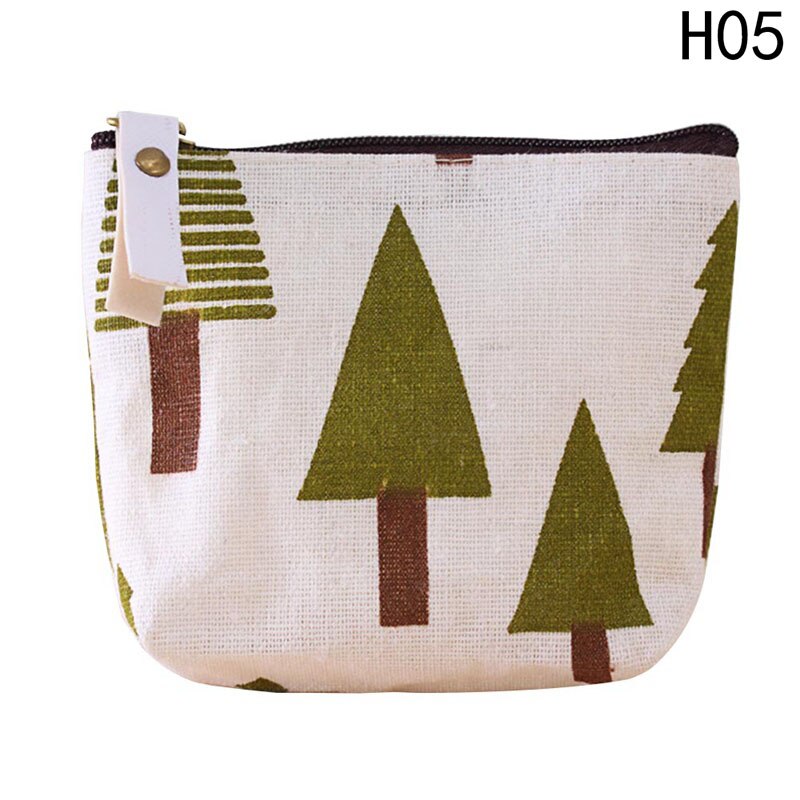 1PC Mini Animal Printed Coin Pouch Vintage Small Fish Bear Tree Prints Coin Purse Wallet Holder Zipper Canvas Coin Purse