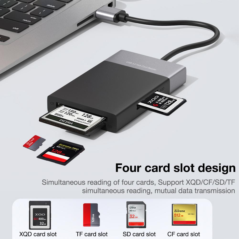 6 In 1 Multi Memory Card Reader Abs Aluminium Legering Shell Pvc Draad Reader Usb 3.0 2 Port Hub Hoge speed Adapter Voor Xqd Cf Sd Tf