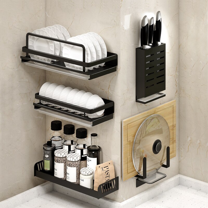 Aluminum Alloy Wall Mounted Kitchen Storage Rack Dish Drainer Plate Drying Pot Cover Cutlery Holder Pantry Oragnizer Accessories