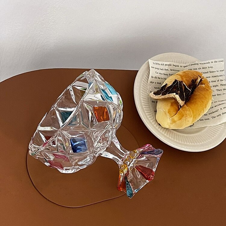 Regenboog Glans Geschilderd Dessert Cup Gevoel Glas Hoge Voet Snack Kom Kleur Glas Leuke Glas Cup: Default Title