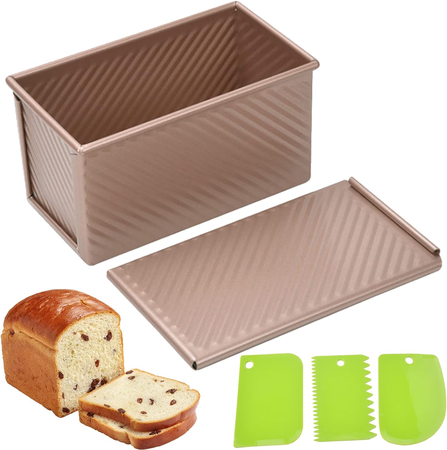 450g Premium Broodvorm met Deksel Non-stick Koolstofstaal DIY Brood Toastvorm met Deegschraper Professionele Bakkerij Bakvorm: Chocolade