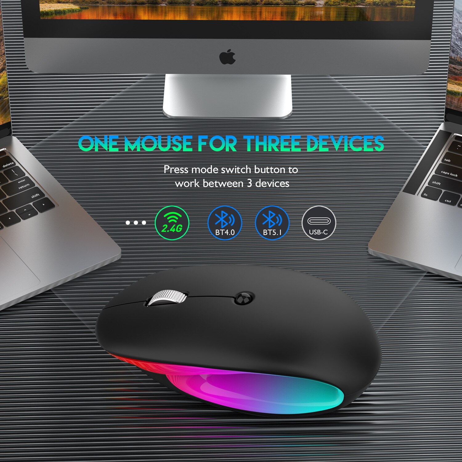 Dual Mode 2.4G Bluetooth-compatible Wireless Mouse Rechargeable Magic Gaming Mouse For PC Gamer Computer Mac iPad Laptop Mause