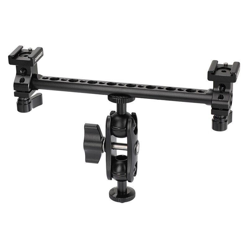 CAMVATE T-bar Bracket Arm With Double Cold Shoe Mounts Support &amp; Adjustable 1/4" Ball Head Holder For Mic / Monitor / Camera: Style 2
