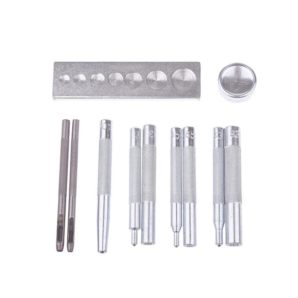 11 unids/set de herramientas de artesanía de cuero de Metal troquelado agujero broche remache botón Kit de punzones básico para DIY perforadora de cuero remache
