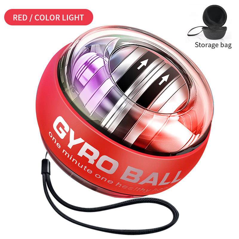 LED wrist ball muscle strength training gyroscope power ball intensifier arm exerciser power ball home gym workout fitness equip: Platinum red