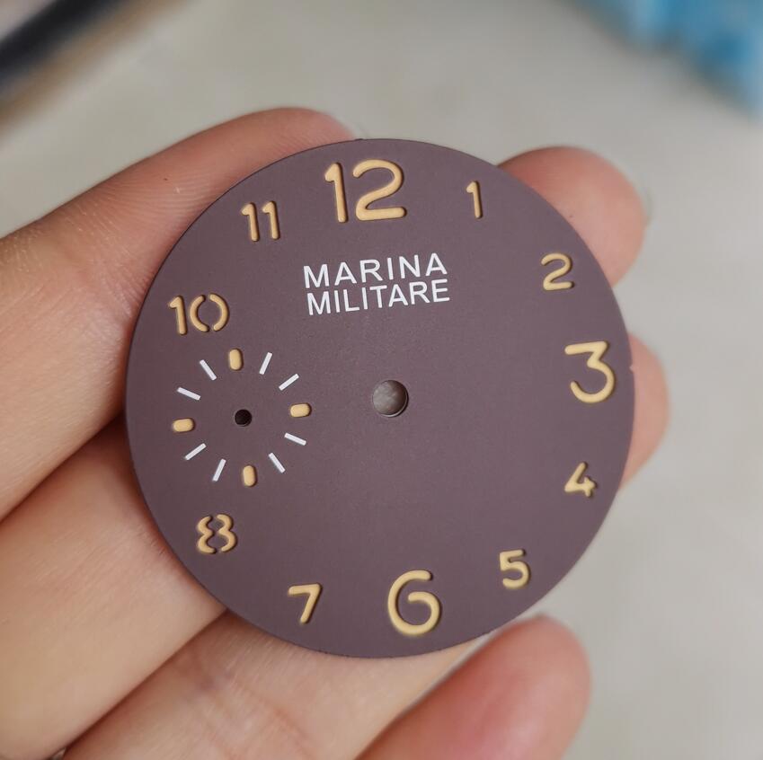 Horloge Accessoires Horloge Onderdelen 36Mm Koffie Wijzerplaat Geel Nummer Sandwich Dubbele Wijzerplaat Tweede Hand Is Op 9 O'