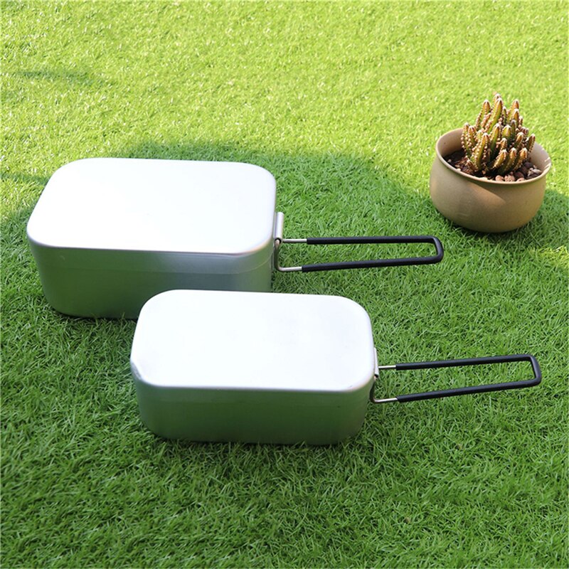 Aluminum Alloy Rectangular Lunch Box Foldable Handle Metal Bento Food Picnic Container For Outdoor Travel Camping Picnic