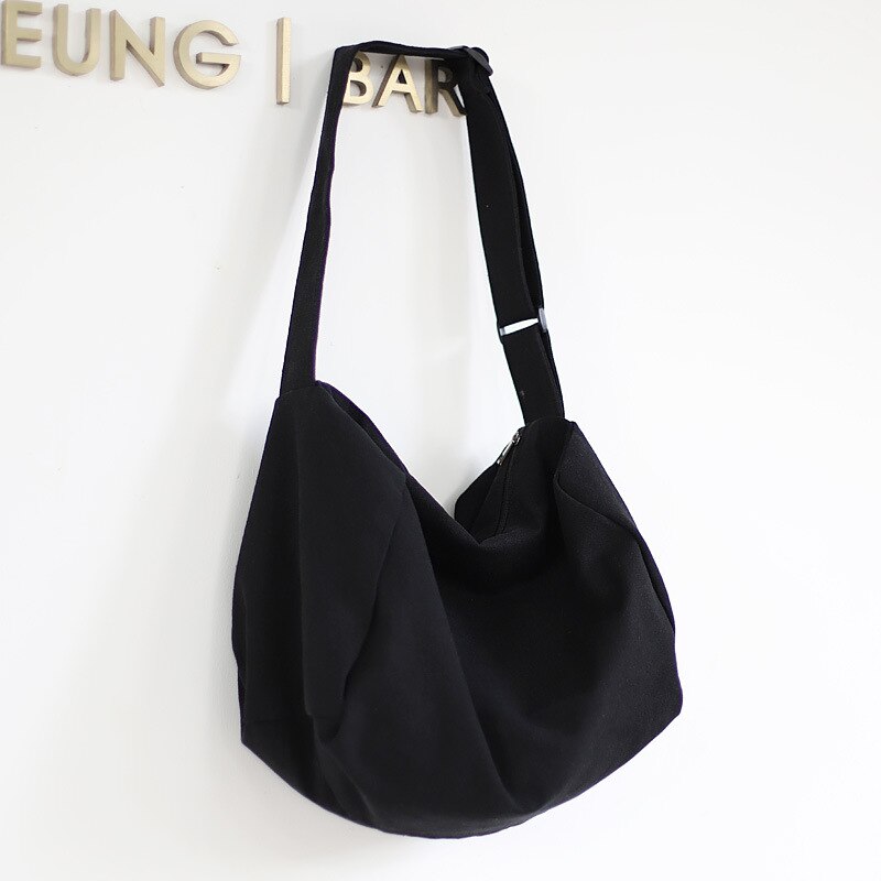 Canvas axelväska för kvinnor avslappnad bomullstyg crossbody väskor blixtlås shopping tote student stor kapacitet enkel bok handväska