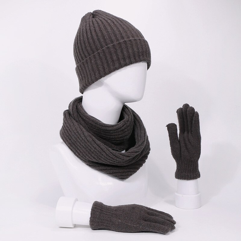 Set van 3 stuks skullies muts, sjaal en handschoenen voor mannen en vrouwen, winter, buiten, warme dikke mutsen, muts met voering, ring, sjaals, handschoenen met lange vingers, zachte hals, bivakmuts, muts, muts