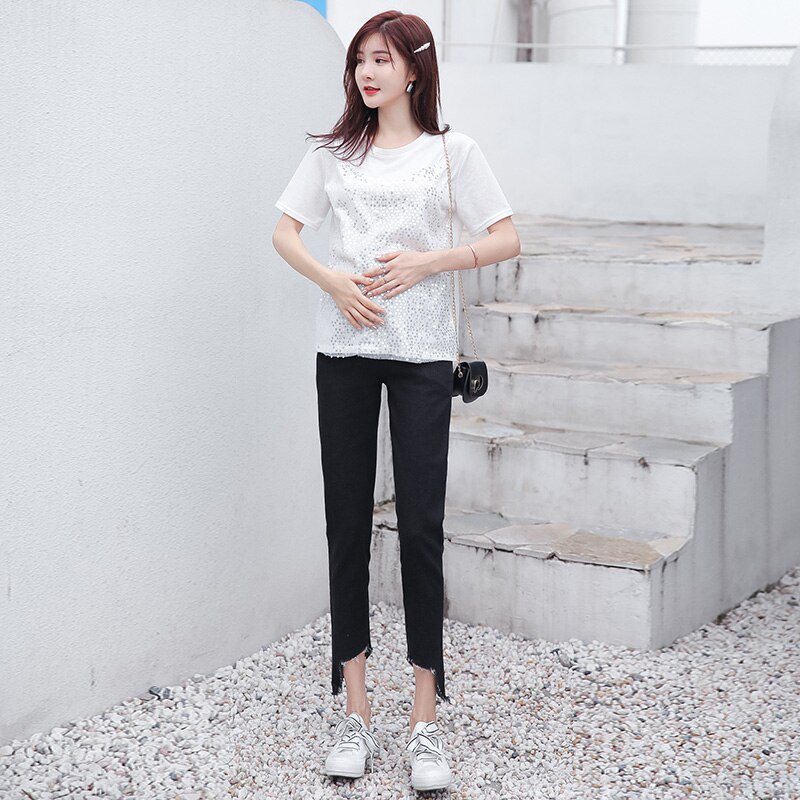 8281# Maternity pants Spring Autumn cowboys Maternity Jeans Belly Support Pants Support Abdomen Elastic Waist Maternity Trousers