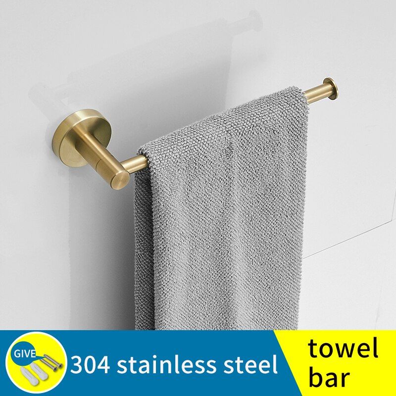 Juego de soporte para toallas de baño, soporte de pared de acero inoxidable dorado, barra de toalla, anillo, estantes de baño, ganchos del perchero para almacenamiento, soporte de pañuelos: Towel Bar-B