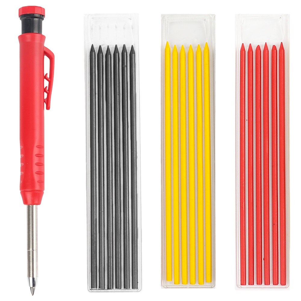 Solid Carpenter Pencil Set with Refill Leads Built-in Sharpener Deep Hole Mechanical Pencil Marker Tool Woodworking Marker Set: A7