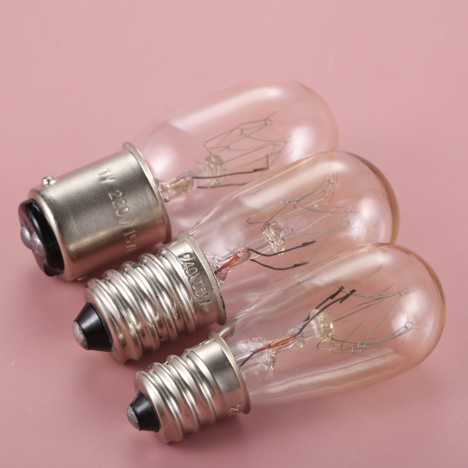 Bombilla para máquina de coser, 2 uds., 220V, E12/BA15D/E14, 15W, lámpara incandescente roscada/enchufable, luz LED de maíz para nevera, advertencia artesanal DIY