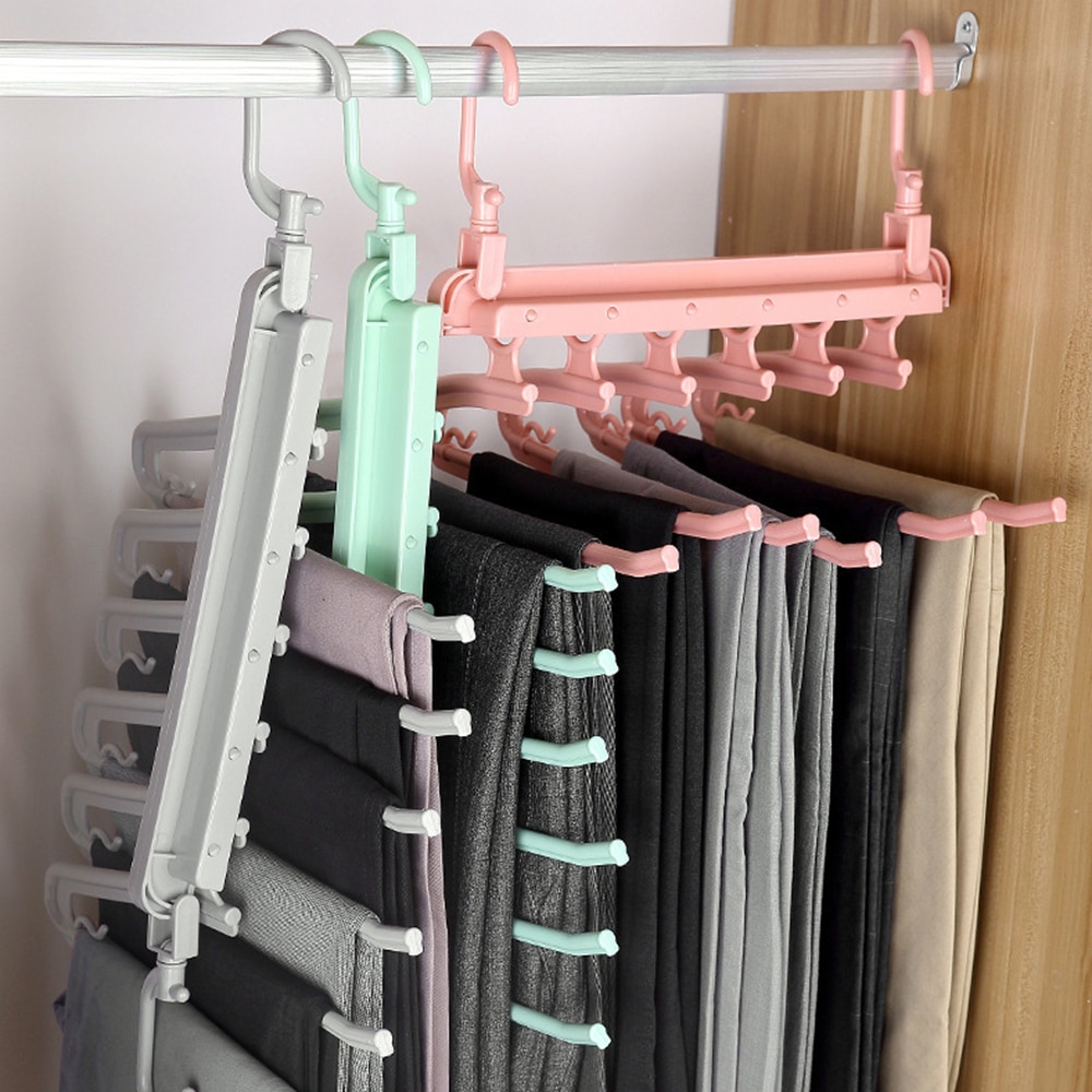 Multi-Layer Multi-Function Retracble Racks Trousers Hanger Clothing Storage Organization Non-Slip Trouser Pants Hanger