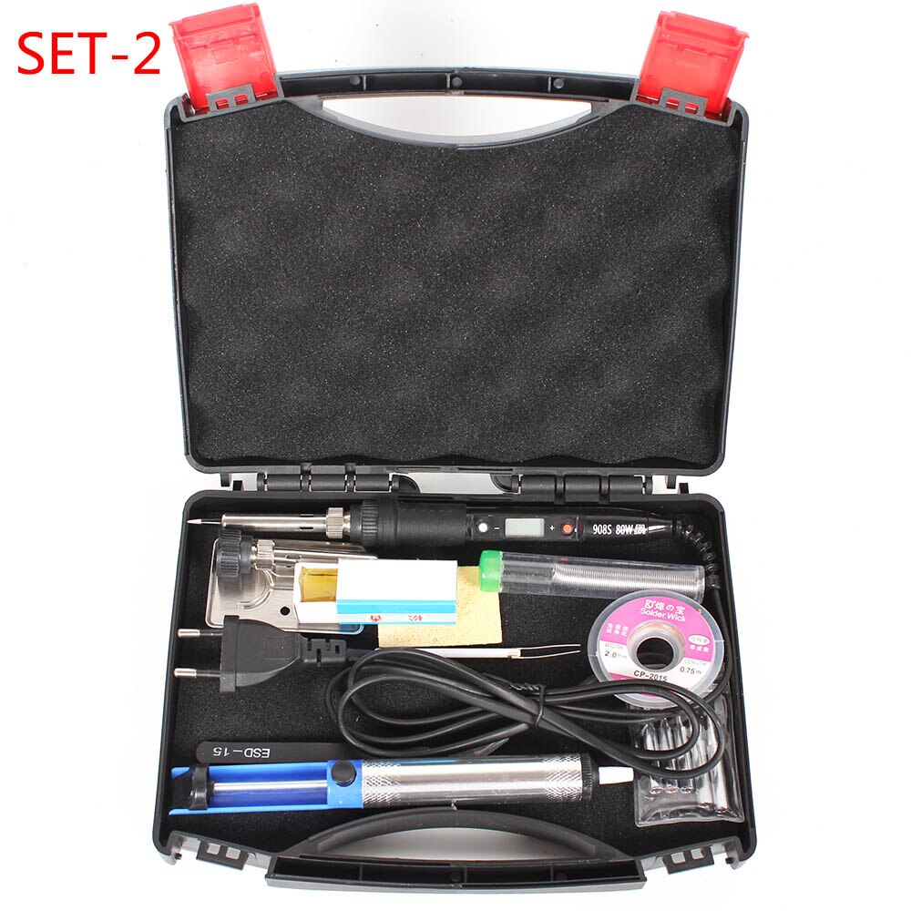 Fer à souder électrique avec affichage numérique LCD 80W, température réglable, Station de soudage à la main, Kit d&#39;outils de réparation: 220V EU Plug / SET-2